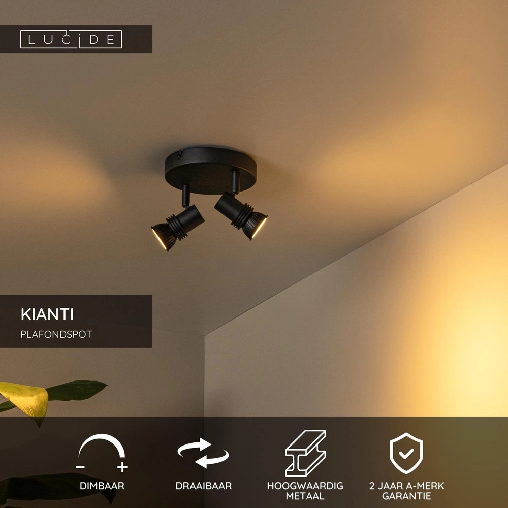 Deckenscheinwerfer Kianti 2-Licht Schwarz Lucide 5411212530868
