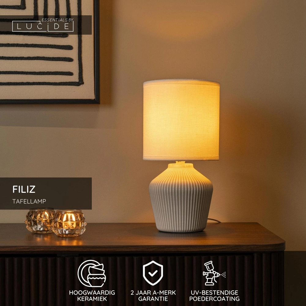 Wunderschöne Tischlampe Filiz Ø 16 cm Creme Lucide 5411212470348