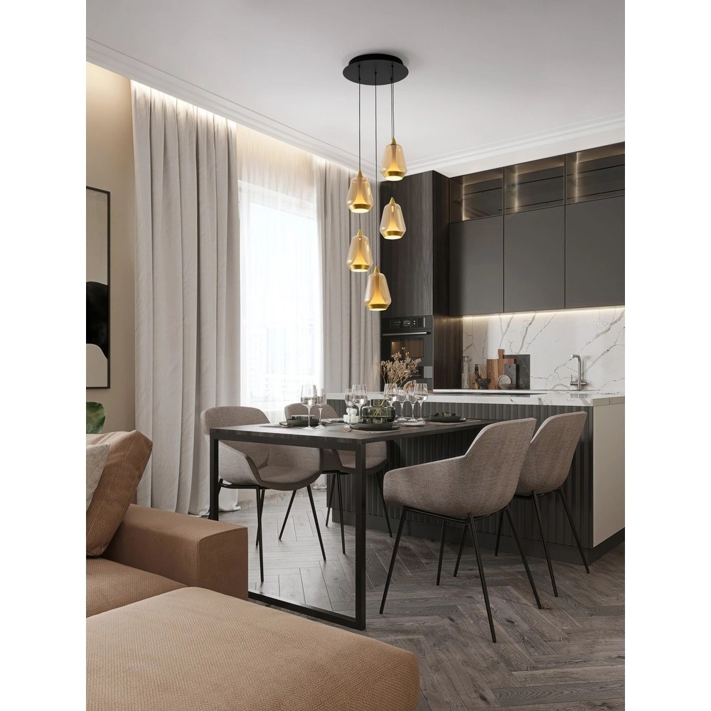 Design-Pendelleuchte Alish 5-flammiges Braunglas Lyora 5212017477736