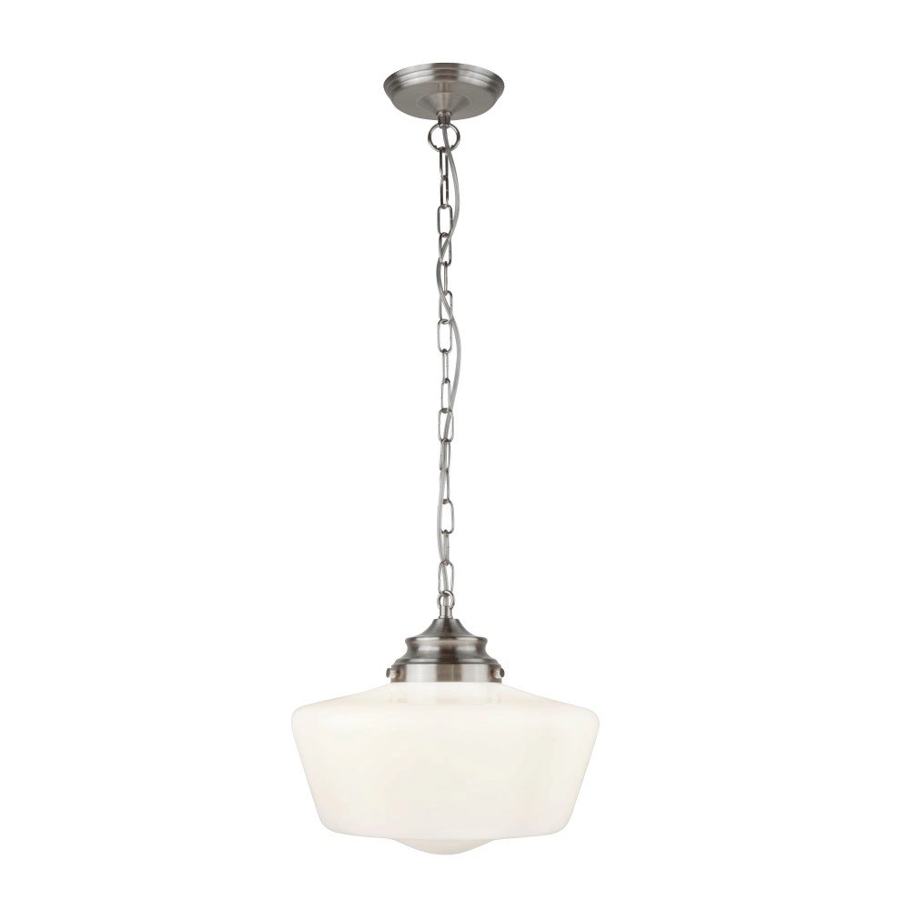 Hängelampe School House Ø 30 cm Matt silber mit weiß Searchlight 5053423137605