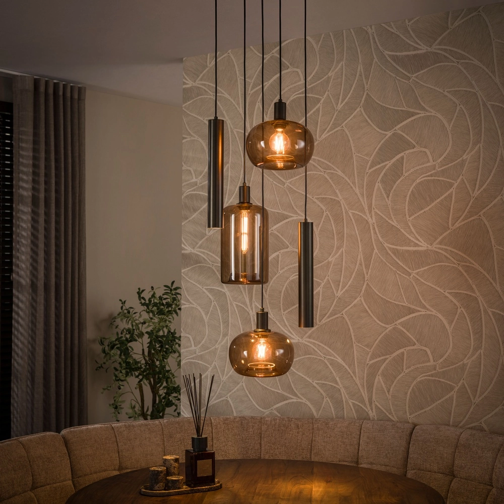 Design-Pendellampe Serene 5-helles Sienabraun