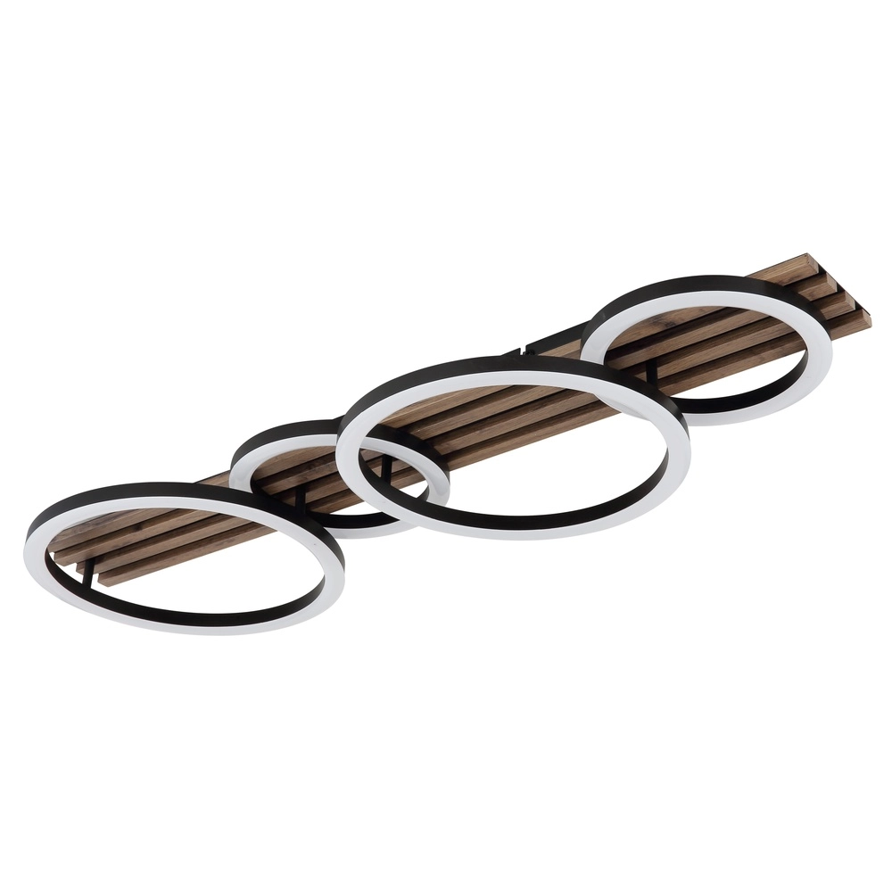 Deckenlampe Tisha 4 schwarze Ringe mit Holz Globo 9007371531578