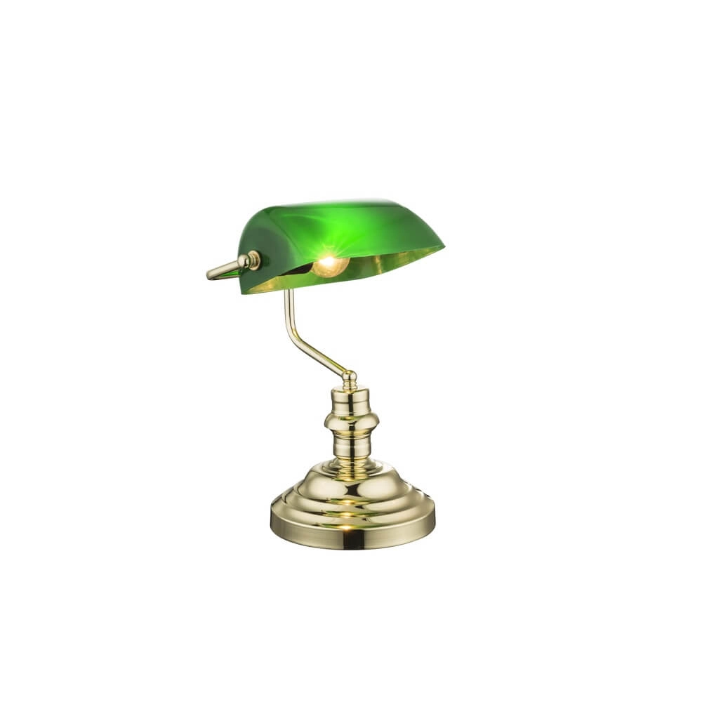 Klassische Schreibtischlampe Antique Nickel mit grünem Glas Globo 9007371329120