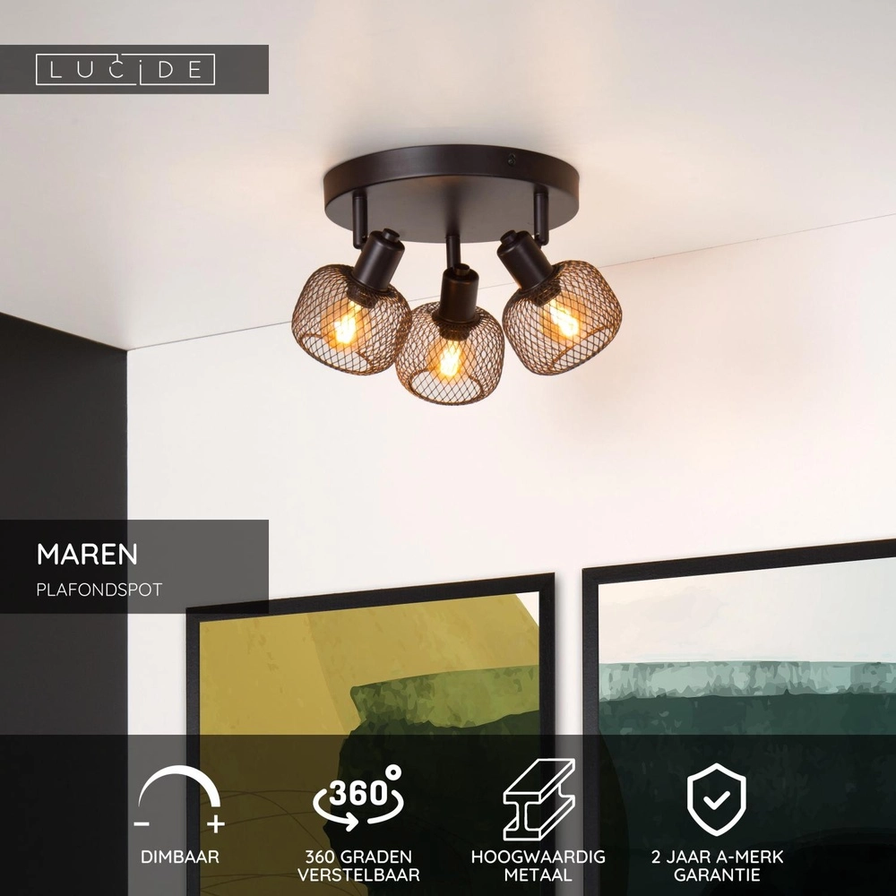 Deckenlicht Maren 3-Licht Schwarz Lucide 5411212771131