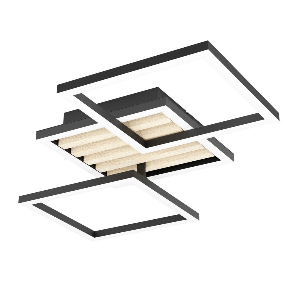 Moderne Deckenlampe Cembrano Schwarz mit Holzquadrat 65,5 cm Eglo 9008606388233