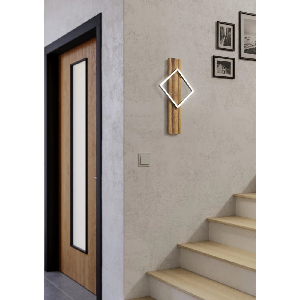 Design-Wandleuchte Boyal schwarz mit dunklem Holz Eglo 9008606351947