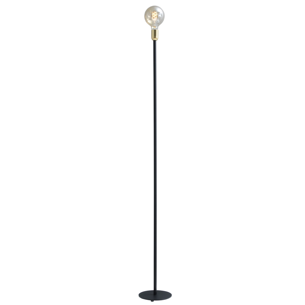Schwarze Stehlampe Tube 155 cm mit Goldbeschlag