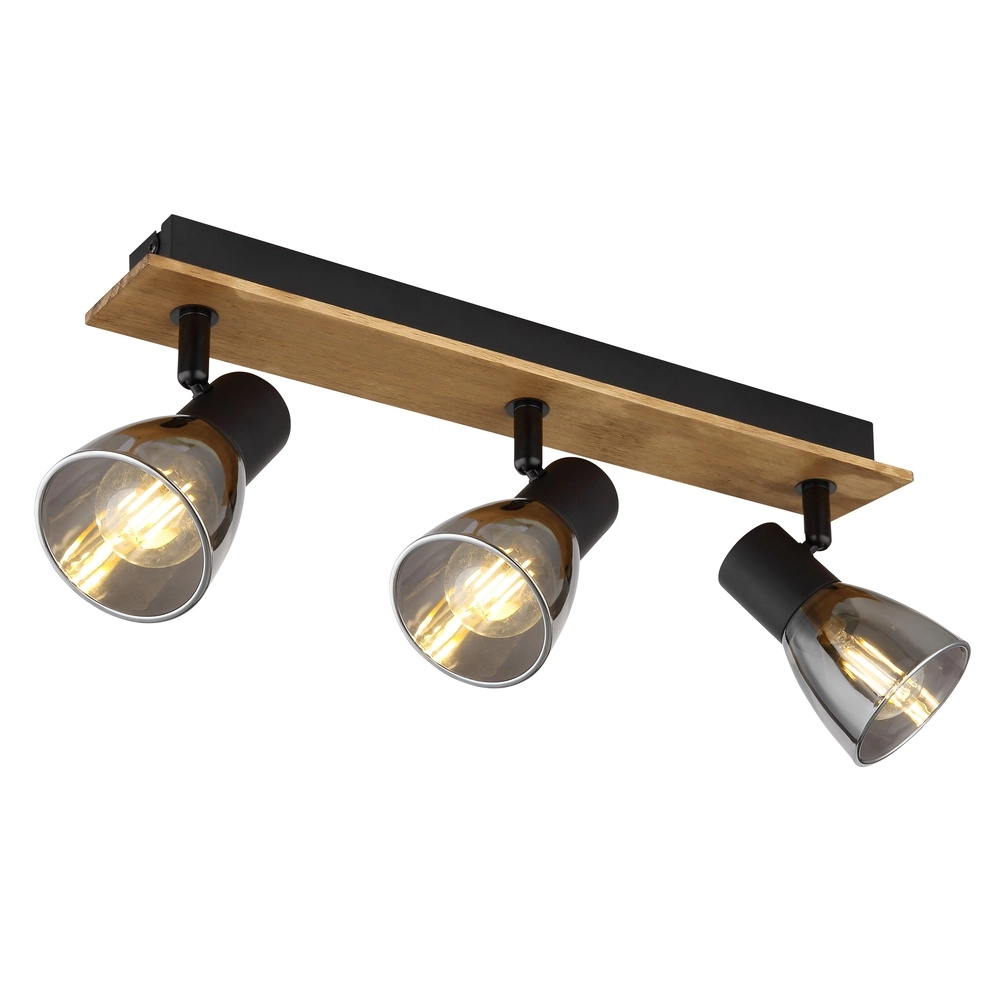 Deckenlampe Claude 3-Licht Schwarz mit Holz