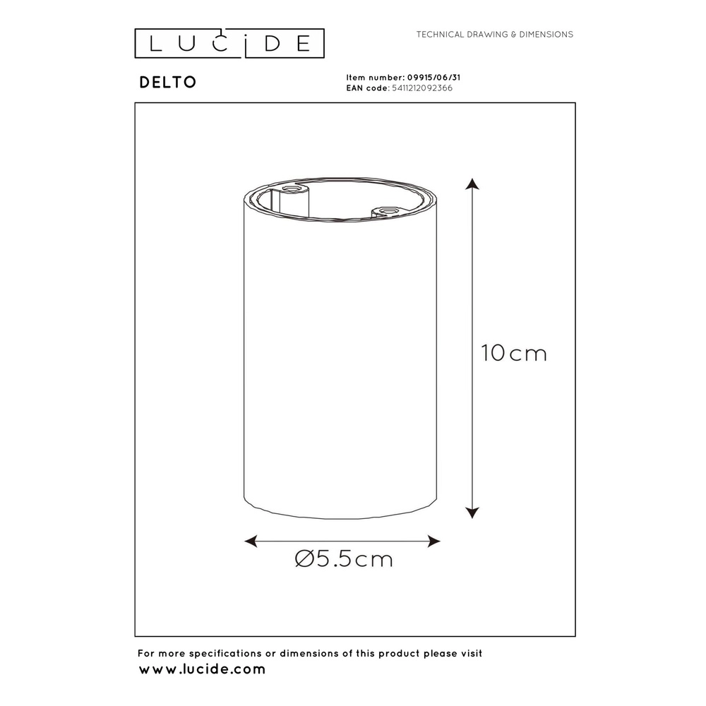 Schlanker Oberflächenmontierter Spot Delto weiße Ø 5,5 cm inkl. Lichtquelle Lucide 5411212092366