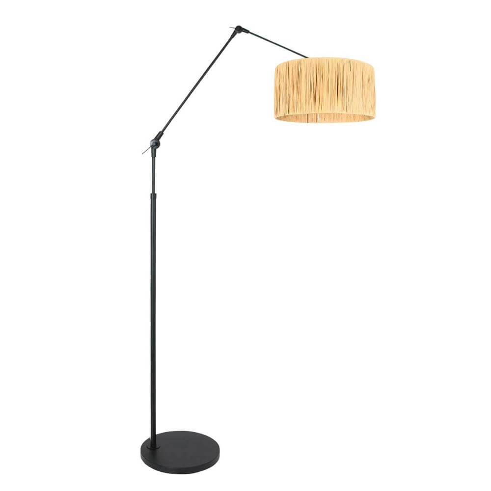 Verstellbare Stehleuchte Prestige Chic schwarz mit Strohschirm