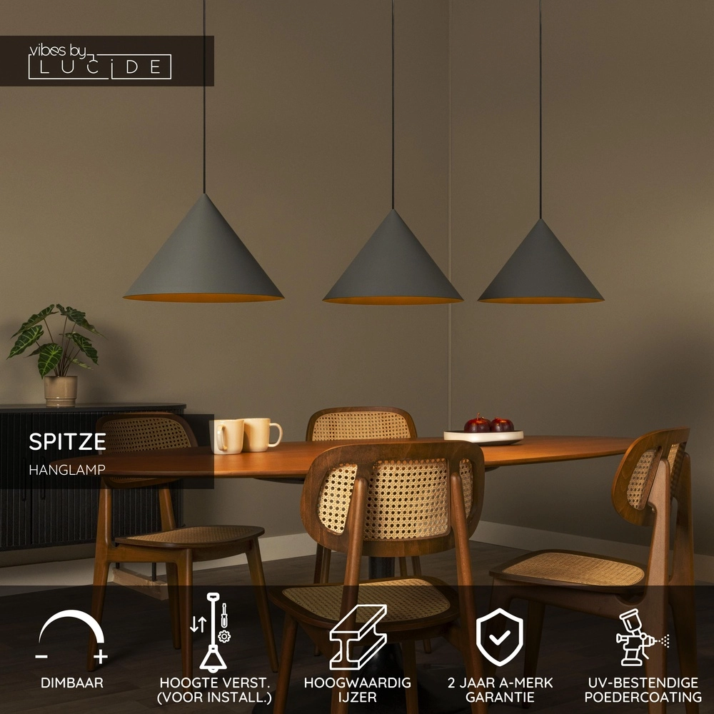 3-Licht Pendellampe Spitze Grau Lucide Vibes 5411212212184