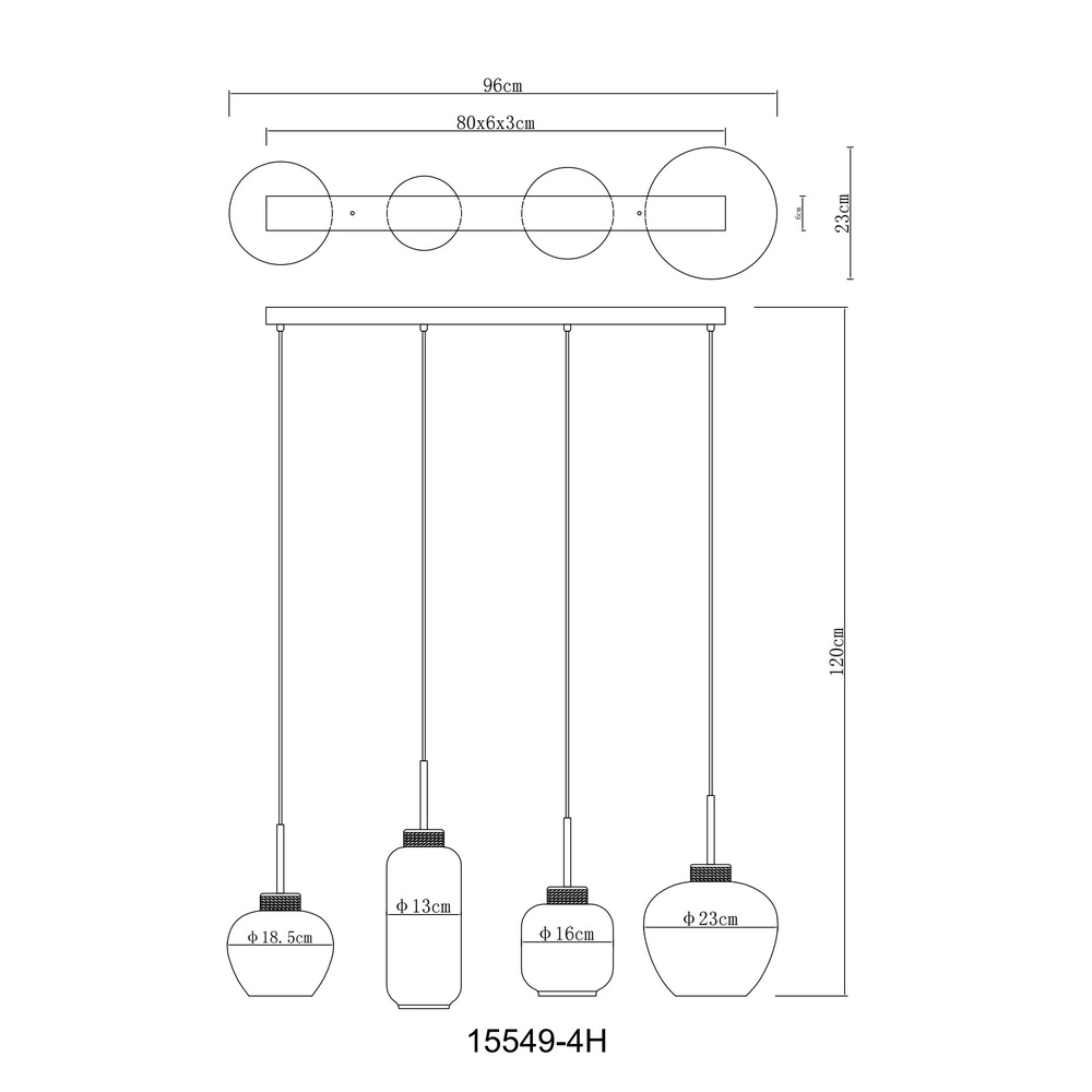 Design-Pendellampe Matt 4-Licht Schwarz mit Rauchglas Globo 9007371438518