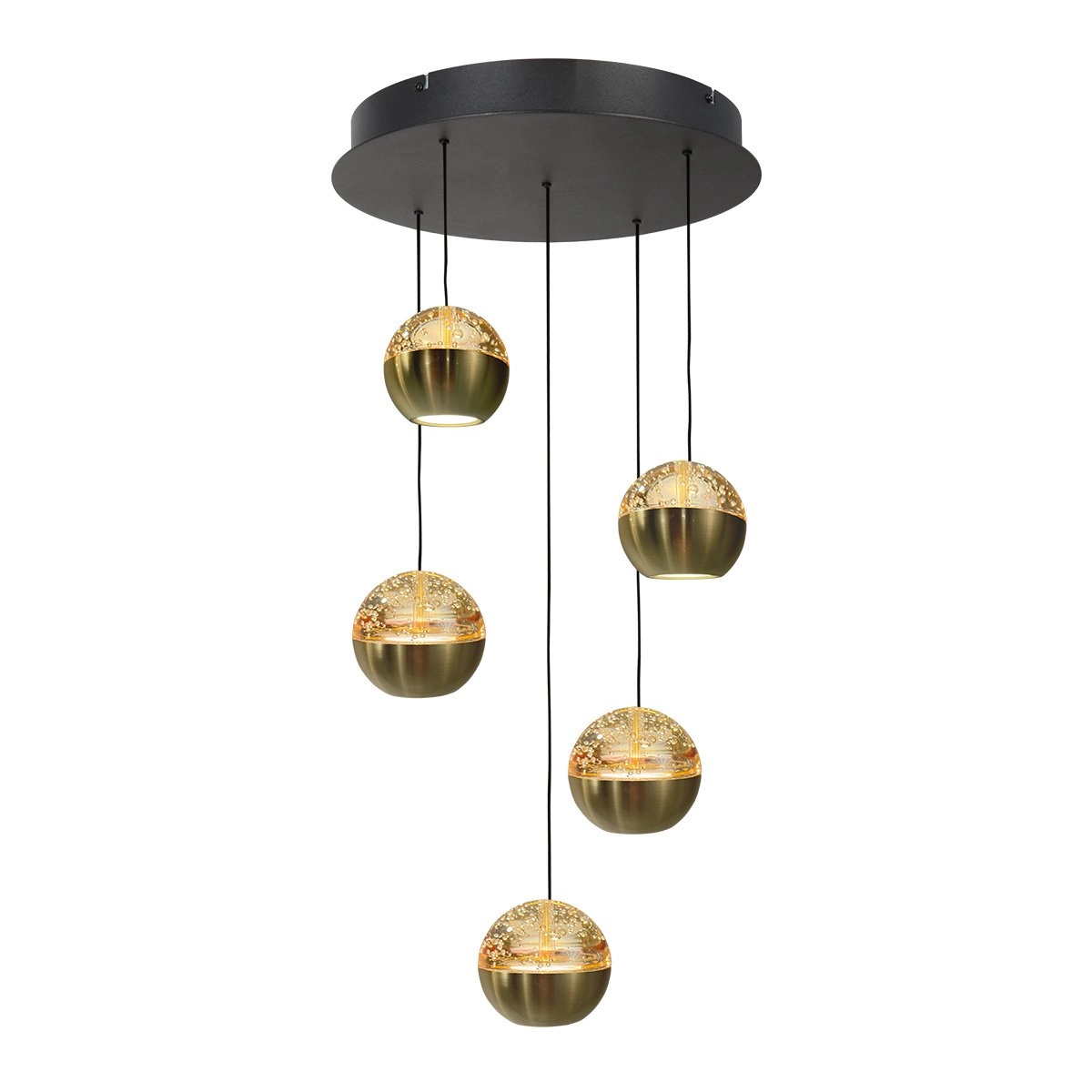 5-Licht Vide Pendellampe Belluno LED – Messinggold mit Glas Steinhauer 8712746183870