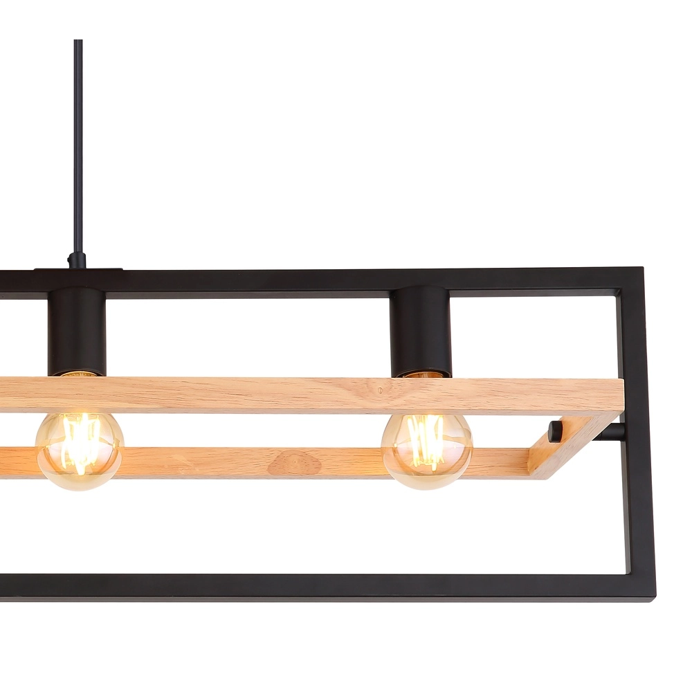 4-Licht Pendellampe Erica Schwarz mit Holz Globo 9007371433711