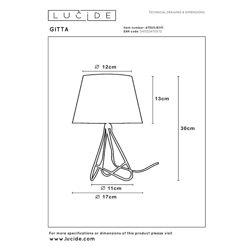 Tischlampe Gitta Chrom mit schwarzer Kappe Lucide 5411212470072