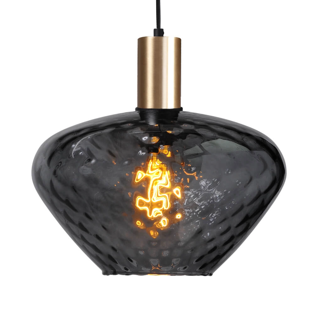 Hängelampe Gold Porto mit Blütenrauchglas - Ø 30cm