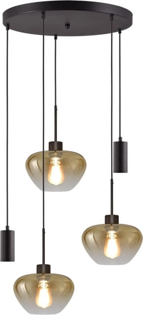 5-flammige Pendelleuchte Genua schwarz mit 2x Goldglas Ø 24cm und 2x Anhänger