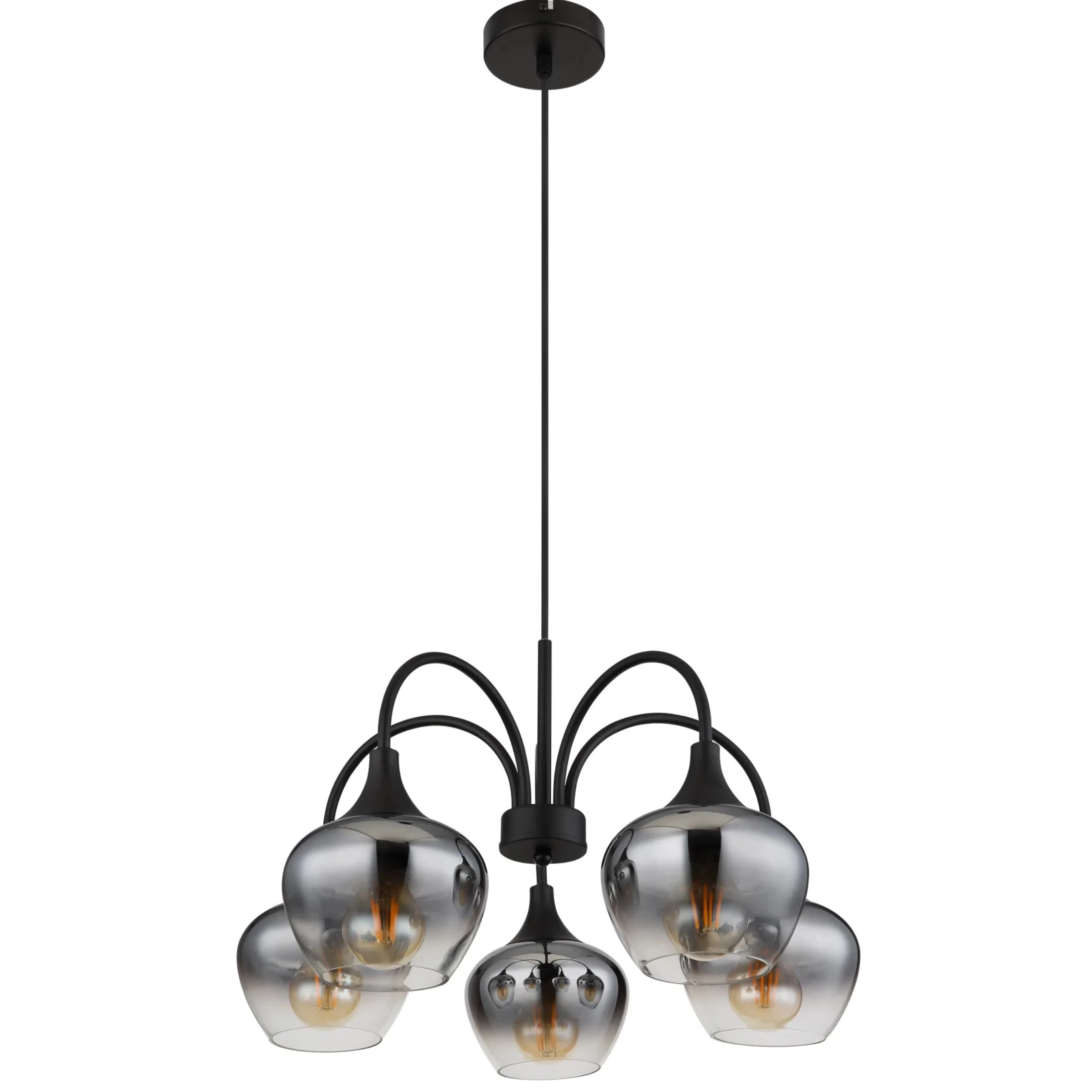 5-flammige Pendelleuchte Maxy schwarz mit Rauchglas Globo 9007371474189