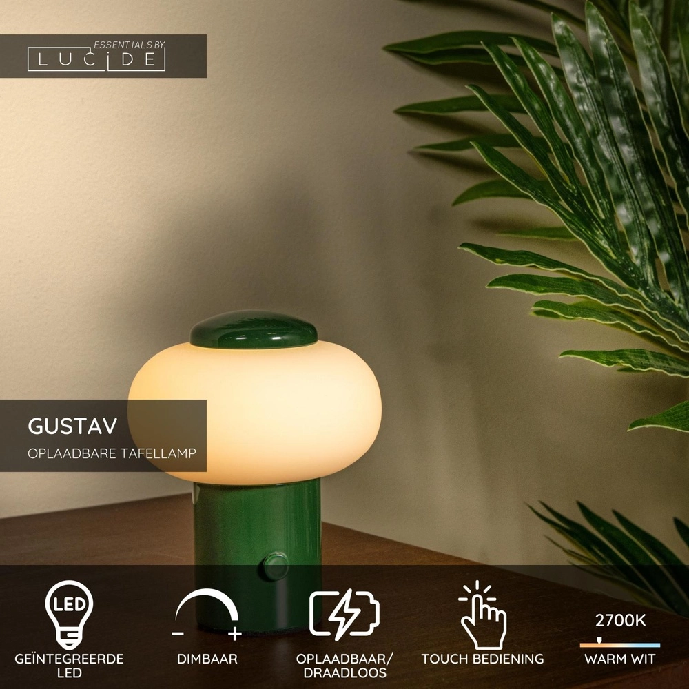 Wiederaufladbare Tischlampe Gustav Grün Lucide 5411212442048