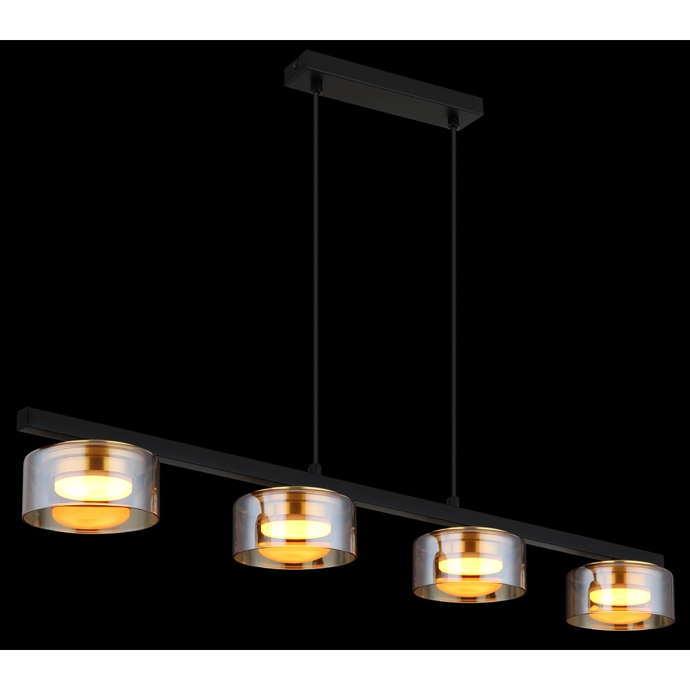 Design-Pendellampe Higgins 4-Licht Schwarz mit bernsteinfarbenem Glas Globo 9007371522828