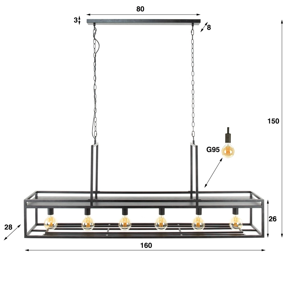 Kücheninsel-Pendellicht Decorate 160 cm – Holzkohle Lyora 8716803512542