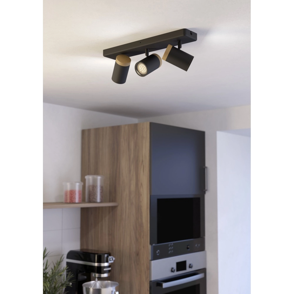 Deckenlampe Consuma 3-flammig schwarz mit Holz Eglo 9008606323661