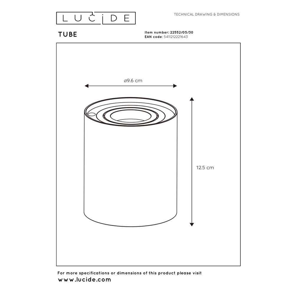 Design-Tischlampe Tube Schwarz Lucide 5411212221643