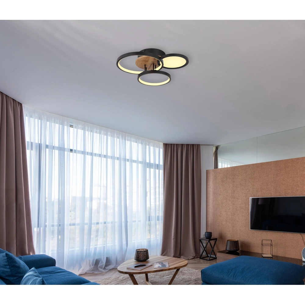 Schwarze Deckenlampe Sid Design mit Holz Globo 9007371436392