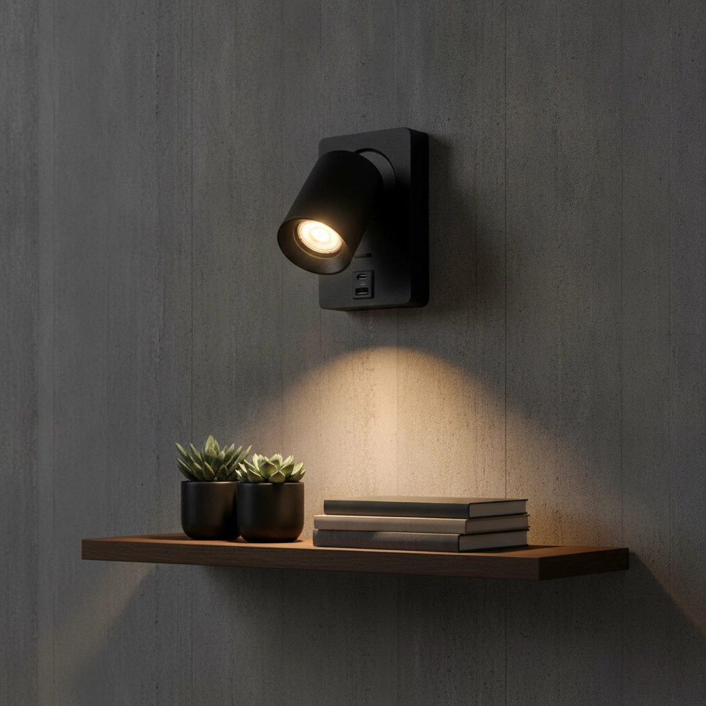 Nachttischlampe Megano USB schwarz mit USB-A und USB-C