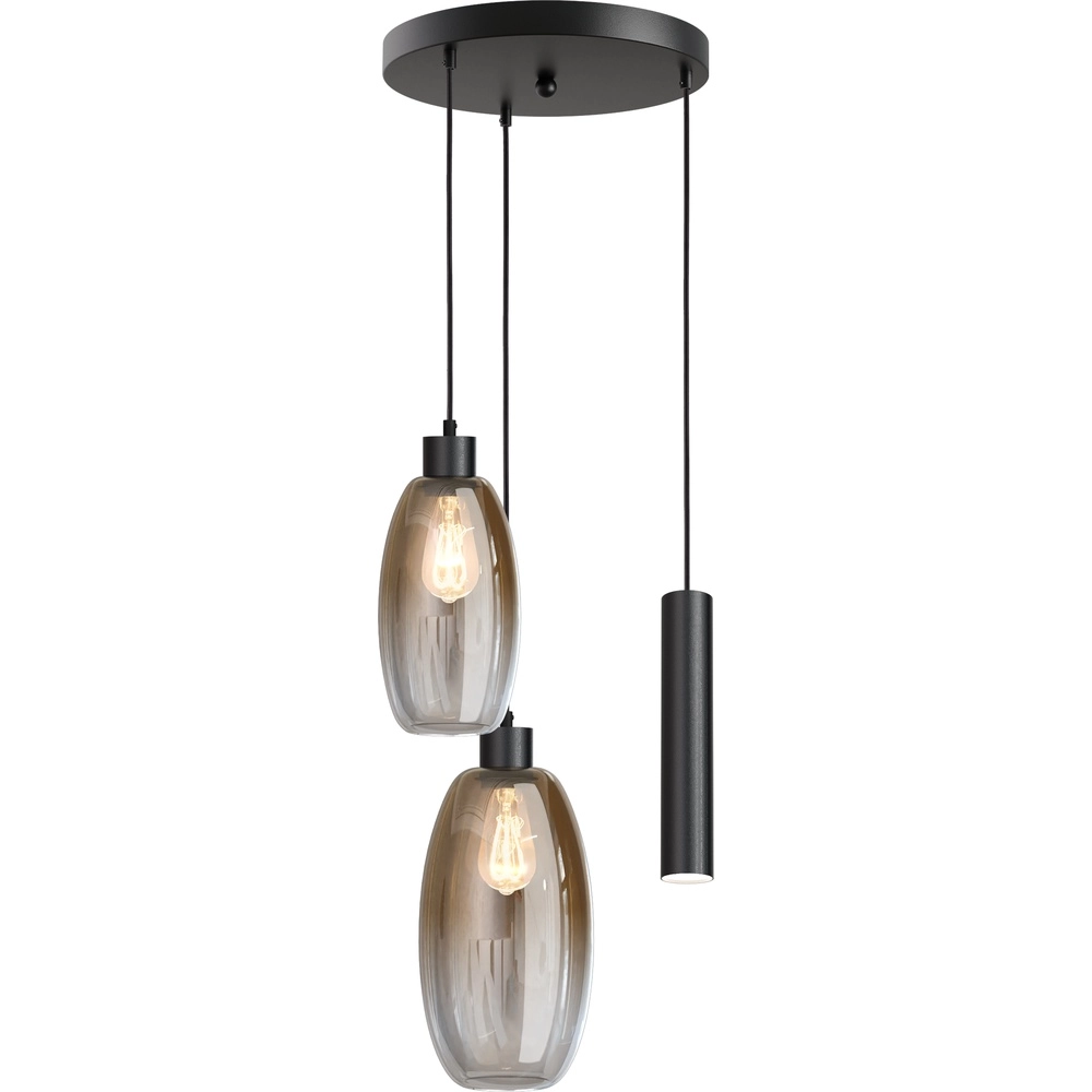 Vide Pendellampe Olive 2x Glas - 1x Lauf - schwarz - Ø35cm