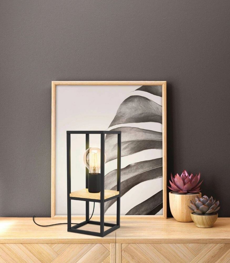 Tischlampe Libertad schwarz mit Holz Eglo 9002759997977