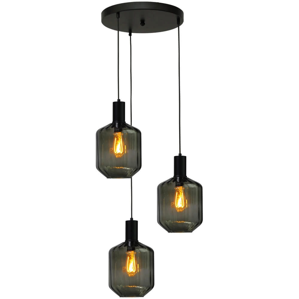 3-flammige Loft-Hängelampe - Schwarz - Porto mit grünen Jagger-Gläsern