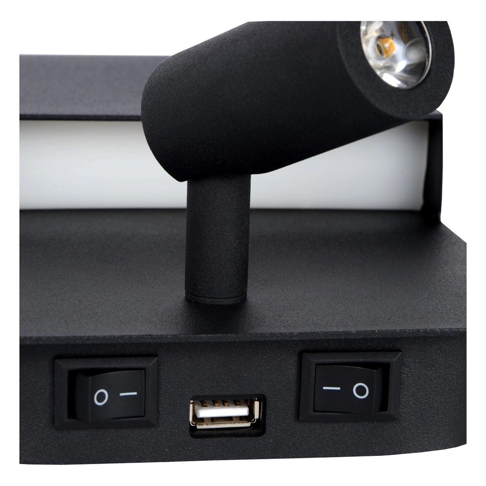 Nachttischlampe Boxer Schwarz mit USB-Ladepunkt Lucide 5411212791535