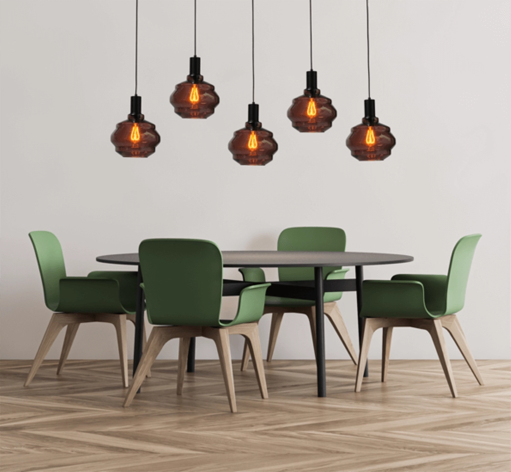 5-flammige Hängelampe - schwarz - Porto mit kugelroten Gläsern - Ø 24cm Masterlight 8718121270135