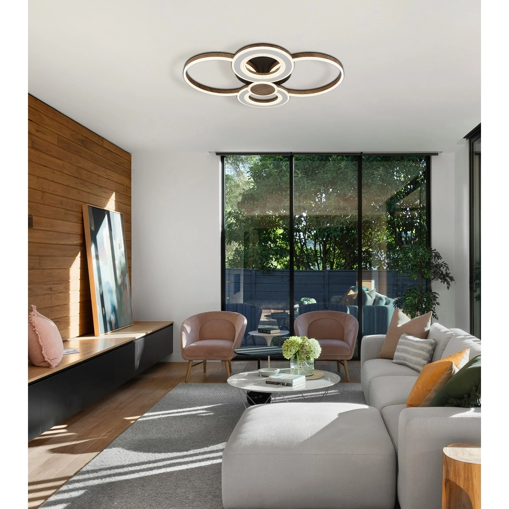 Design-Deckenlampe Mara Schwarz mit Holzoptik Globo 9007371580279