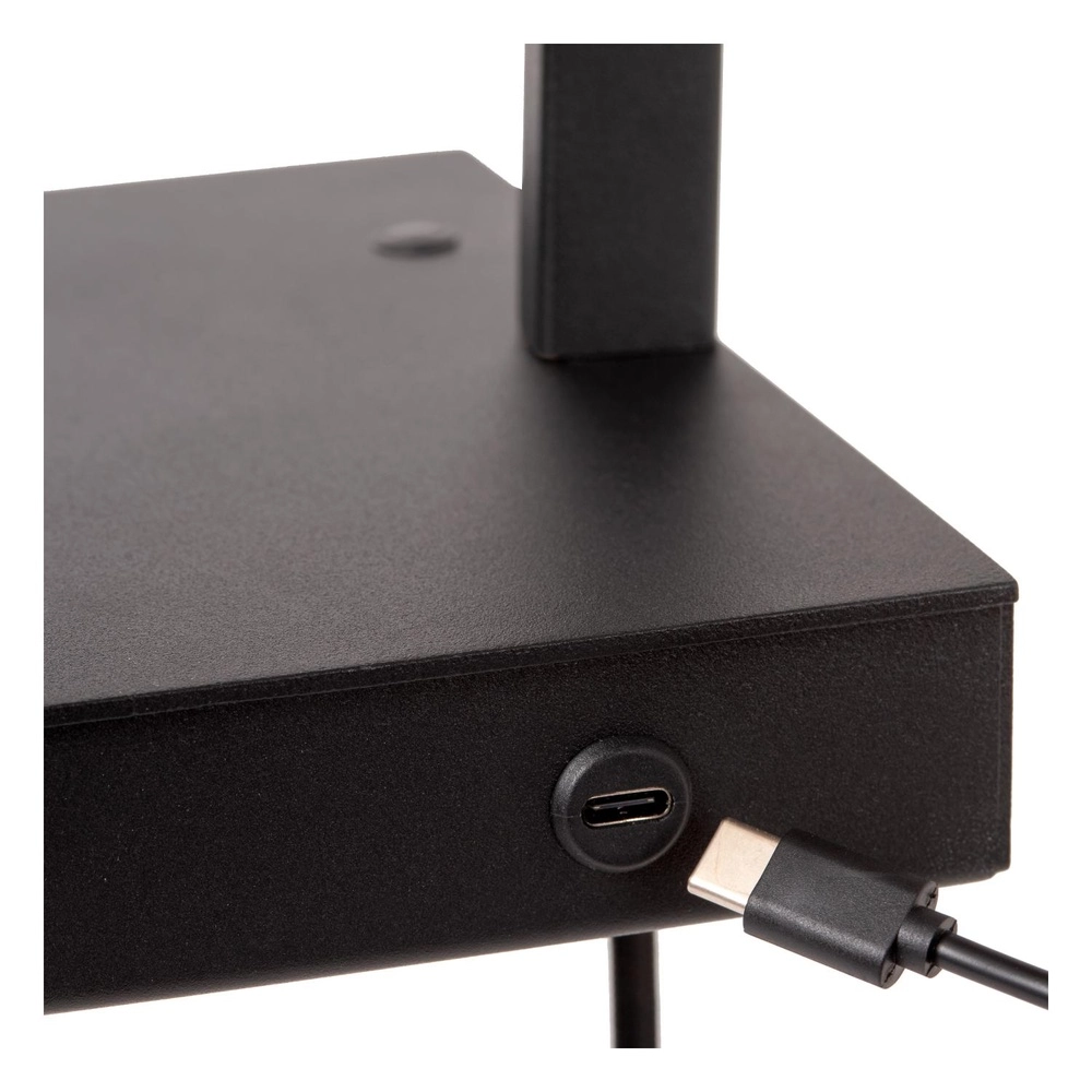 Design-Nachttischlampe Gregory Schwarz mit USB-Ladepunkt Lucide 5411212303370