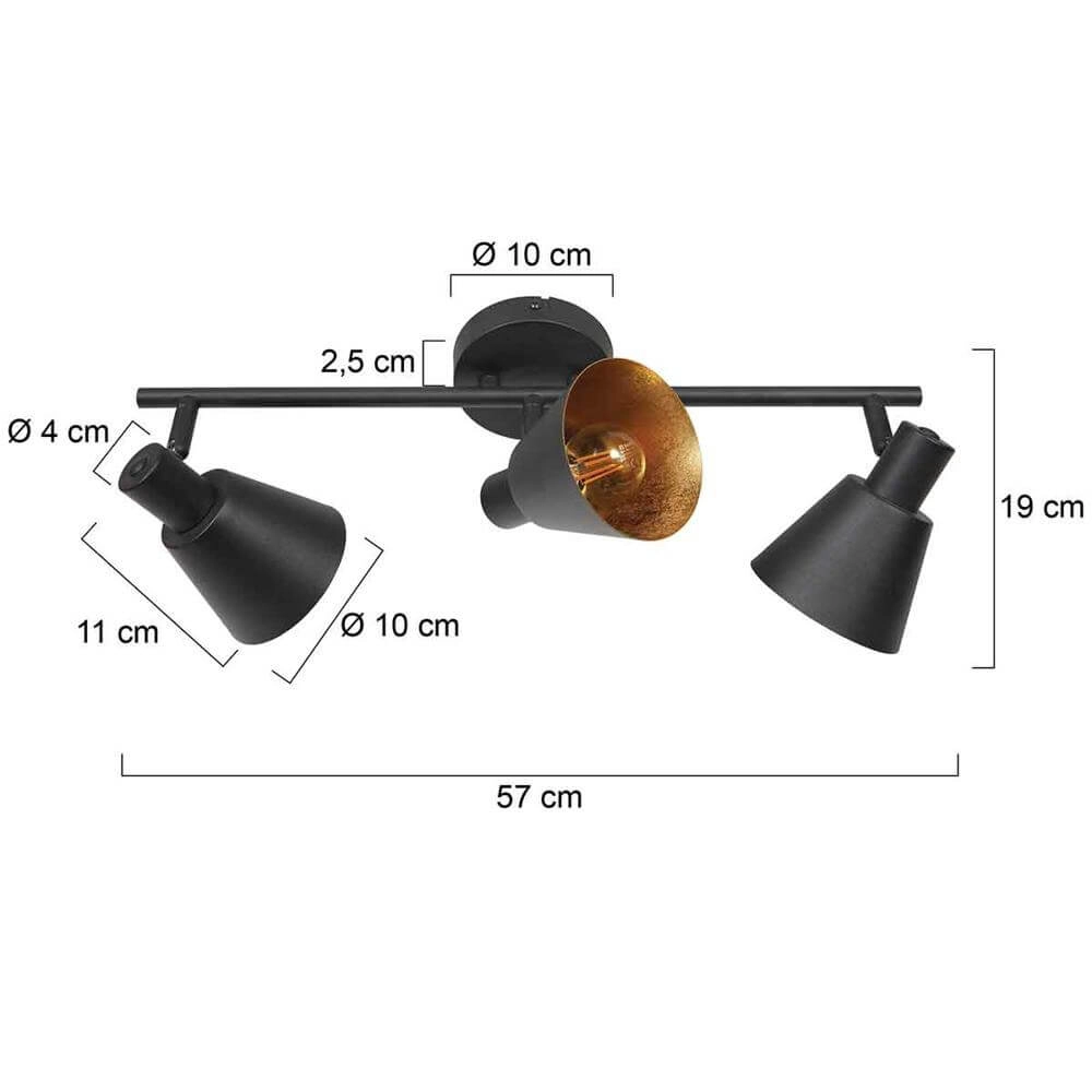Deckenlampe Oeroe schwarz mit goldenen 3-flammig Steinhauer 8712746176346