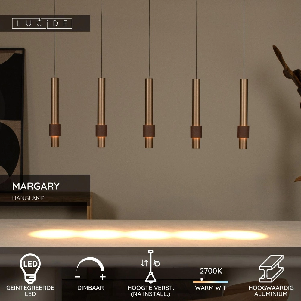 Elegante Pendellampe Margary 5-helles Kaffeebraun Lucide 5411212241900
