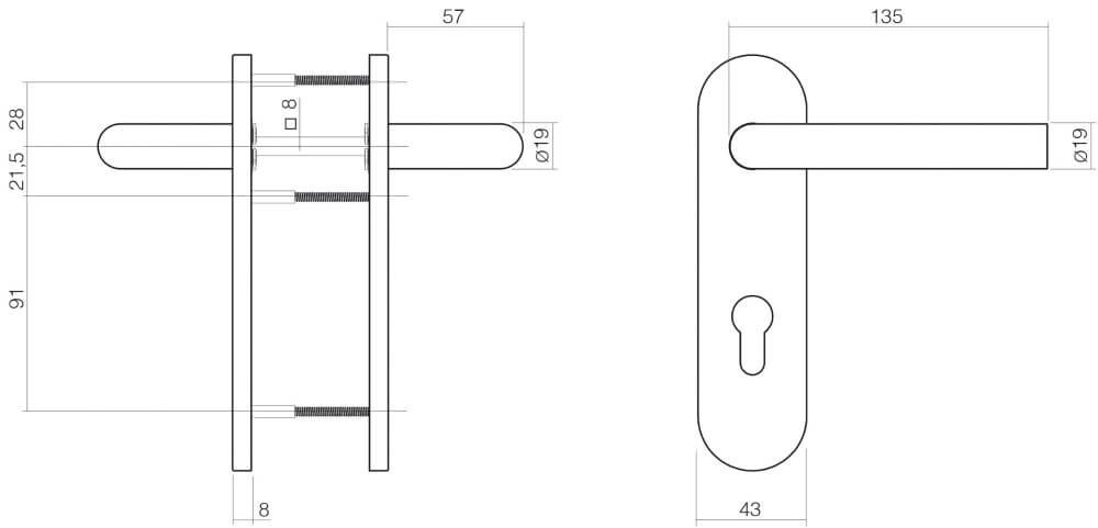 Türklinke Hoek 90 feuerhemmender PC 72mm Edelstahl Intersteel 8714186098929