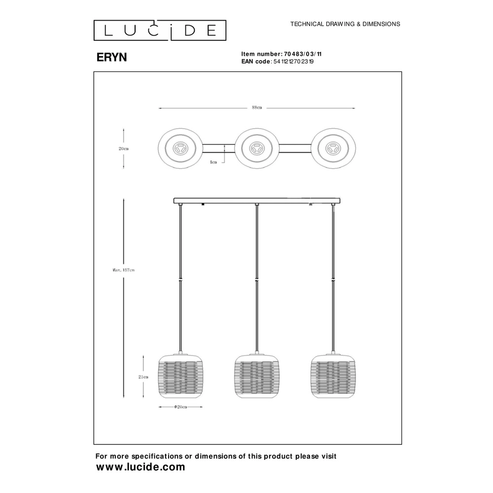 Pendellampe Eryn Chrome 3-light Lucide 5411212702319