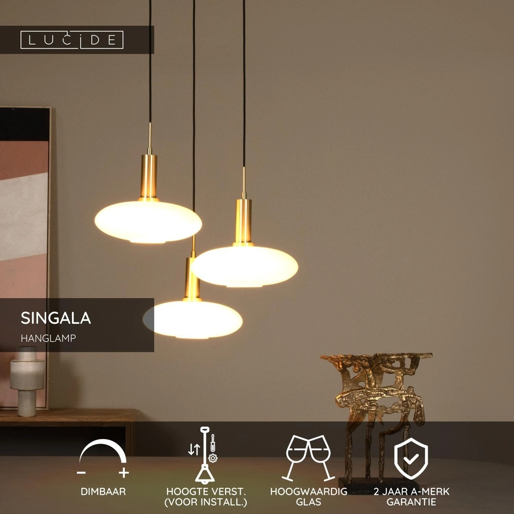 Design-Pendellampe Singala 3-hell rundes Gold mit Weiß Lucide 5411212251107