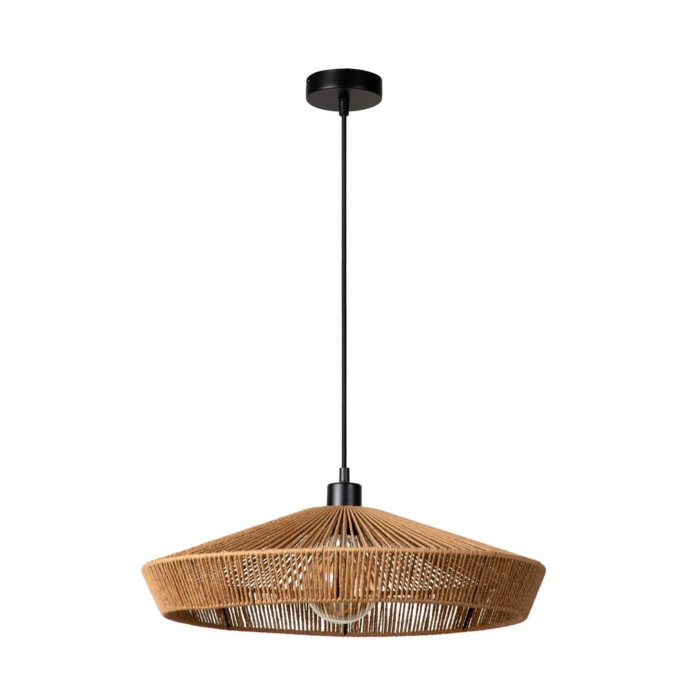 Pendellampe Yunkai Ø 50 cm schwarz mit Rattan