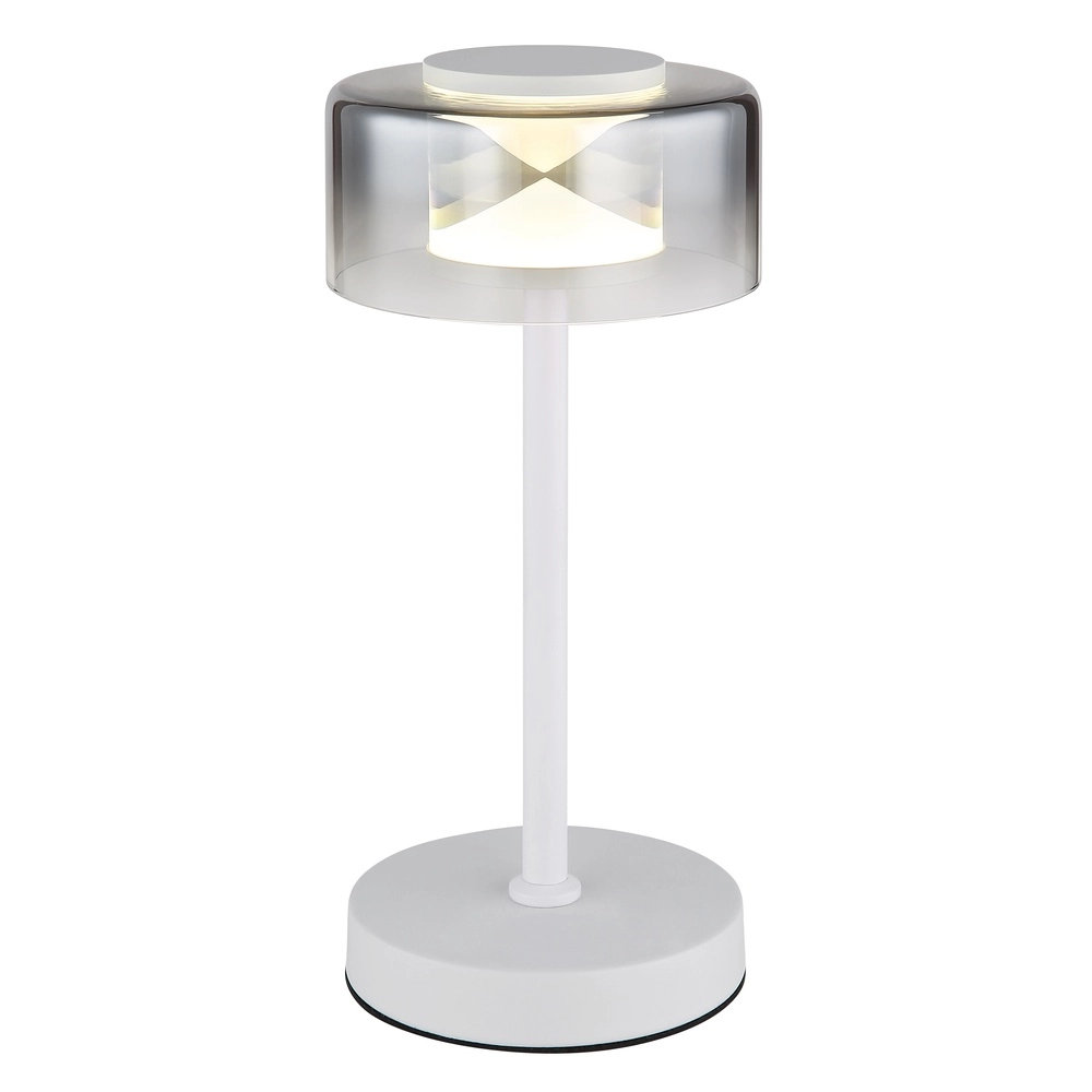 Design-Tischlampe Belinda weiß mit Rauchglas