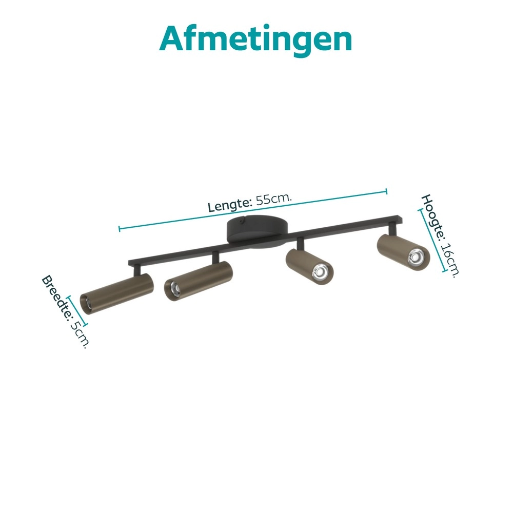 Oberflächenmontierter Spot Valproto 4-Licht Schwarz mit Bronze Eglo 9008606392070