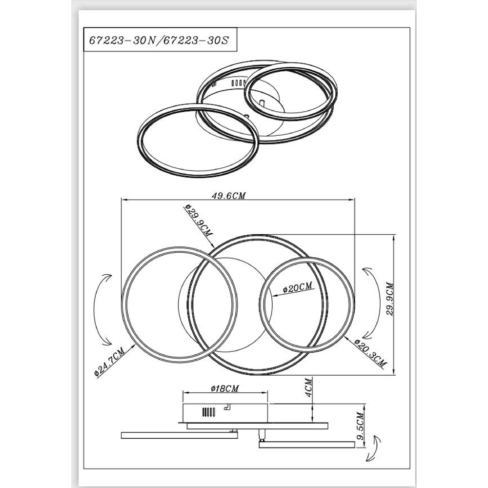 Moderne Deckenlampe Kendy 3 Ringe Nickel Globo 9007371407743