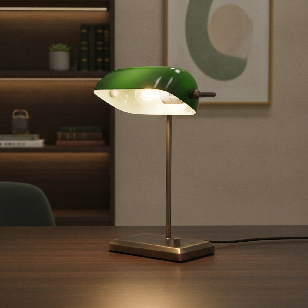 Klassische Bankerlampe Oxford Bronze mit Grün