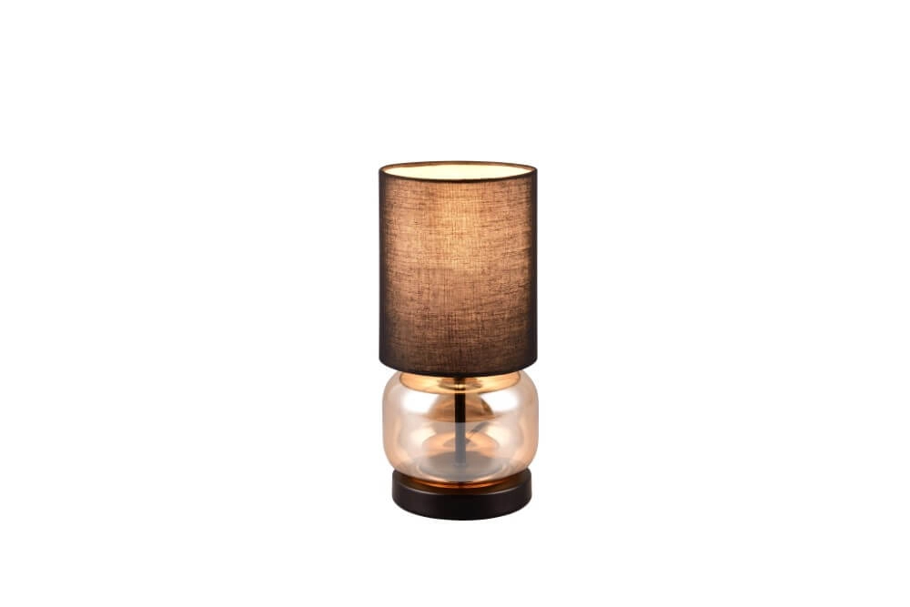 Schwarze Tischlampe Elio mit Braunglas