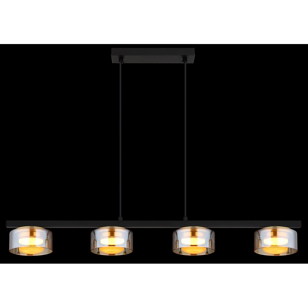 Design-Pendellampe Higgins 4-Licht Schwarz mit bernsteinfarbenem Glas Globo 9007371522828