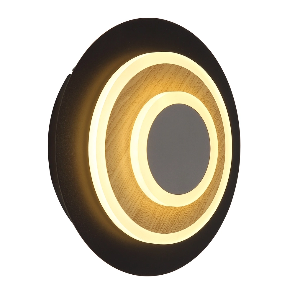 Schwarze Wandlampe Odonell mit Holz Globo 9007371566419
