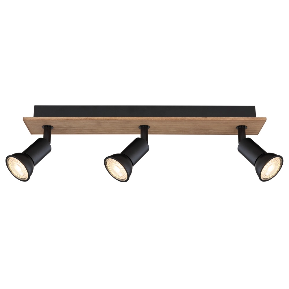 Deckenscheinwerfer Drew Schwarz mit Holz 3-Lichter Globo 9007371433780